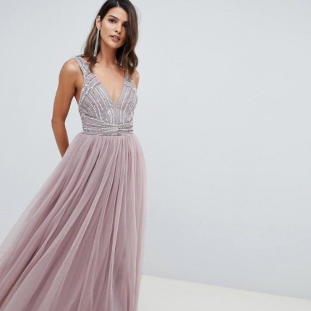 Asos Purple A-line sequin bridesmaid maxi dress